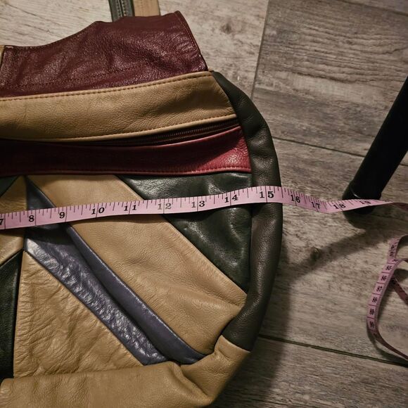 vintage 90s real leather patchwork whimsical shoulder bag - Picture 5 of 5